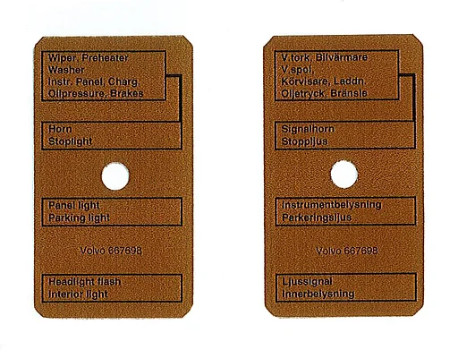 Volvo Zekeringkast tekstplaatje Volvo onderdeel nr 667698