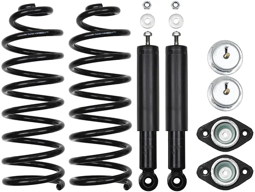 Volvo Schokbrekerombouw  set met draad veer 850 V70 station estate Nivomat naar standaard ombouw set met HD veren standaard Volvo onderdeel nr 72431871C