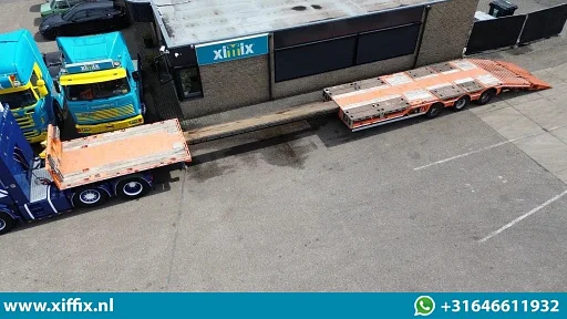 Faymonville 3-ass. Vlakke uitschuifbare MEGA oplegger // Uitklapbare laadvloer klep // Naloop gestuurd