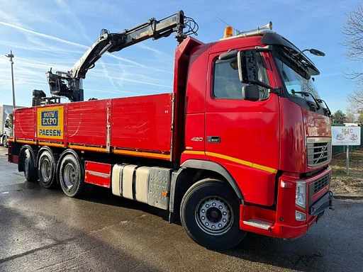 Volvo FH 420 8x4 TRIDEM PRITSCHE + KRAN HIAB ROLLER 130 R - PLATFORM 8m - LIFT + LENK-ACHSE - I-SHIFT - EURO 5 - BELGISCHE LKW
