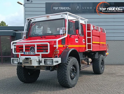 Mercedes-Benz Unimog U 5000 4x4 - (type 437.4) 4000 ltr -Lier, Winch -Feuerwehr Doppelkabine,Uberrollkafig - Rosenbauer - Expeditievoertuig, Camper