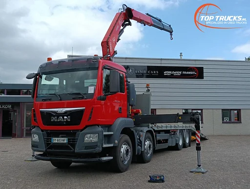 MAN TGS 35.360 8x2 - Fassi 23TM Kraan, Machine transporter, Oprijwagen, afsleepwagen 6.2T. lier