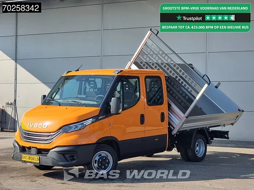 Iveco Daily 35C21 BPM VRIJ! 3-Zijdige Kipper Dubbel Cabine 210PK 3.0L Dubbellucht 3,5t Trekhaak ACC Airco LED Camera CarPlay Euro6 Tipper Benne Kieper Dreiseitenkipper 2m3 Airco Trekhaak