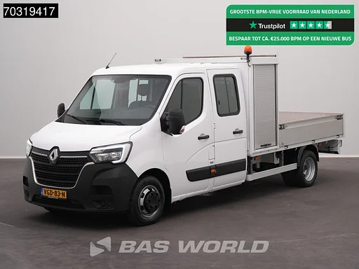 Renault Master 145PK Dubbel Cabine Open Laadbak met Kist Dubbellucht 3,5t Trekhaak LED Airco Cruise Zwaailampen Euro6 Pritsche Pickup Open Box DC Doka Mixto Airco Trekhaak Cruise control