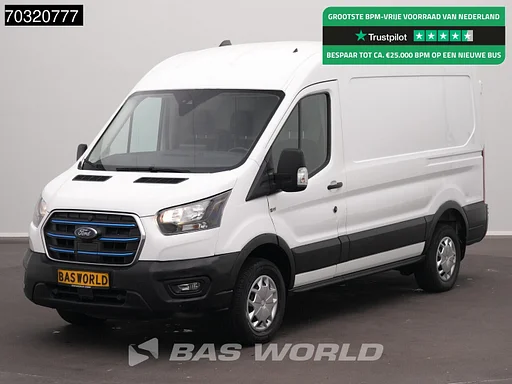 Ford e-Transit 184pk Elektrisch 68kWh 317km WLTP L2H2 Hoog Dak Navi Airco Cruise Parkeersensoren v+a SYNC4-Display CarPlay L2 Airco Cruise control
