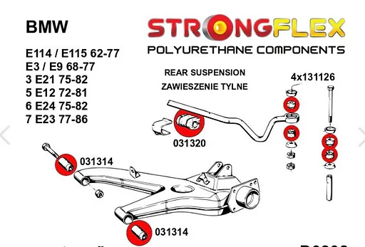 Strongflex draagarm rubber set achterbrug Rood BMW 3 Serie E30 031336B