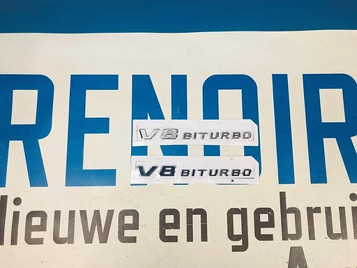 V8BITURBO zijscherm EMBLEEM LOGO BADGE Mercedes BI TURBO 63 SET C CLS E G GLC GLE S Klasse CHROME LINKS+RECHTS