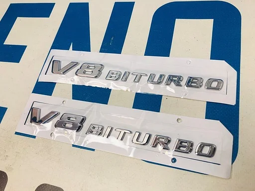 V8 BITURBO zijscherm EMBLEEM LOGO BADGE Mercedes BI TURBO 63 SET C CLS E G GLC GLE S Klasse CHROME LINKS+RECHTS